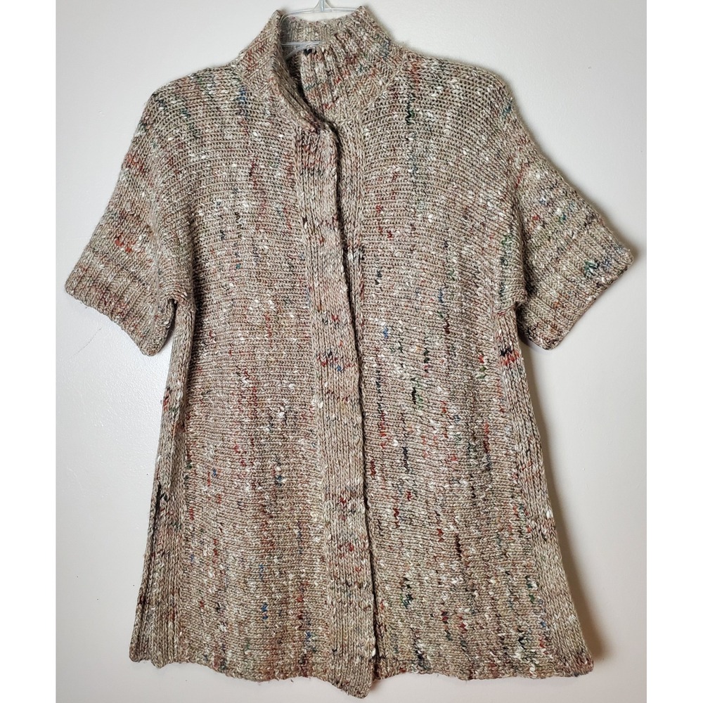Lafayette 148 Virgin Wool Alpaca Silk Short Sleeve Cardigan Sweater Mock Neck PS